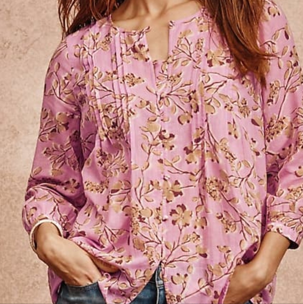 J.Jill Align Blouse, Pink & Tan Floral Print, Size M - Picture 3 of 10